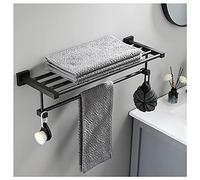 VASDEV Toallero Doble con Estante, toalleros de baño montados en la Pared, Base Cuadrada, Estante de Ducha con 2 Ganchos para baño, Cocina, Lavabo, Hotel (60 cm)
