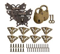 Vasemele Antiguo Retro Pestillo 2 Piezas Vintage Cerrojo Cerradura de Mariposa Vintage Cerrojo Decorativo Lock Forma de Mariposa Candado con Protectores de Esquinas de Metal Mini Candado Antiguo