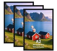 Vasemouh Marco A2, Marco de Fotos A2 de Pared, Ideal para Hogar y Oficina, Marco Negro de Aluminio, Juego de 3 Piezas