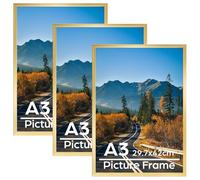 Vasemouh Marco A3, Marco de Fotos A3 de Pared, Ideal para Hogar y Oficina, Marco Color Dorado de PVC, Juego de 3 Piezas