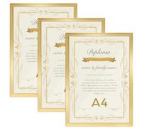 Vasemouh Marco A4, Marco de Fotos A4 de Pared, Ideal para Hogar y Oficina, Marco Dorado de PVC, Juego de 3 Piezas