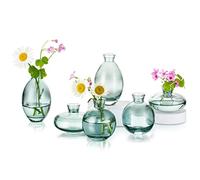 Vasi di Vetro per la Decorazione Della Tavola Piccolo Vaso per I Fiori, Hewory 6pcs Verde Vintage Single Bud Vases Set Moderno Mini Clear Vase in Bulk per Il Soggiorno Decorative Wedding Centrepieces