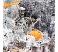 VASIN Decoración de telaraña de Halloween, 300 g, tela de araña elástica, 80 arañas realistas, decoración de Halloween, 1600 m², gran telaraña para fiestas de Halloween, exterior e interior