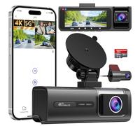 Vasip Cámara de salpicadero 4K delantera y trasera interior, WiFi de 5 GHz, cámara de salpicadero de 3 canales para automóviles, cámara IPS de 3.15 pulgadas para automóviles con tarjeta SD de 64 GB,
