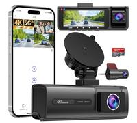 Vasip Dashcam Cámara Coche 4K+1080P, 5GHz WiFi Dash CAM Coche Frontal y Trasera con App, Tarjeta 64GB Gratis, Visión Nocturna, WDR, G-Sensor, Grabación en Bucle, Soporta Modo Parking 24H, MAX 128G