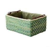 Vasiumic Caja de almacenamiento tejida de paja verde, mesa de café para vivir, cesta organizadora de ratán natural, decoración del hogar, contenedor resistente para ordenar escritorio (grande)