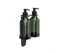 Vasiumic Dispensador de jabón manual montado en la pared con soporte, 300 ml, plástico verde y acero inoxidable, contenedor recargable para champú, acondicionador, gel de baño (2 botellas)