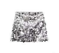 Vasiumic Falda corta acampanada para mujer decorada con bordes brillantes de altura media y sólida para un aspecto moderno en escenarios de estilo de vida no estacionales (XS plateado)