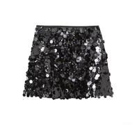 Vasiumic Falda corta acampanada para mujer decorada con bordes brillantes de altura media y sólida para un aspecto moderno en escenarios de estilo de vida no estacionales (S negro)