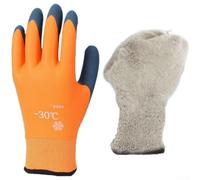 Vasiumic Guantes de pesca de invierno, látex resistente a pinchazos, forro polar grueso, antideslizantes, impermeables, senderismo, esquí, deportes al aire libre (naranja)