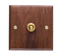 Vasiumic Interruptor de luz retro de 1/2 vías, montaje en pared, panel de madera de nogal negro con palanca de latón para el hogar, dormitorio, sala de estar, cocina, baño, pasillo (1 banda)