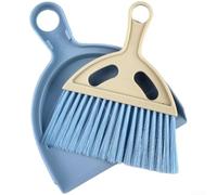 Vasiumic Juego de escoba y recogedor de escritorio para limpieza de oficina en casa, kit de barrido de plástico compacto con gancho para colgar, cepillo de mano ligero para espacios pequeños (azul)
