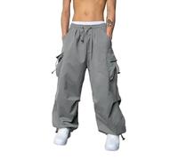 Vasiumic Pantalones deportivos vintage Y2K Hip Hop de pierna ancha para hombre, pantalones cargo de gran tamaño, pantalones deportivos casuales de poliéster en negro, marrón, verde, albaricoque, gris