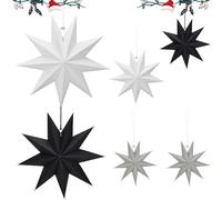 Vaskula 6 Piezas Estrella Papel Navidad Estrellas de Papel Navidad de 9 Puntas 3D Estrellas De Pape Nero, Bianco e Grigio para Navidad Fiesta de Cumpleaños Decoración del Hogar