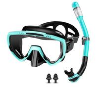 Vasmeiy Gafas y Tubo de Snorkel Set para Adulto, Gafas de Buceo panorámicas de 180°, máscara de Snorkel antivaho y antifugas, con Lente de Vidrio Templado, para Buceo, Snorkel, natación (Negro/Verde)