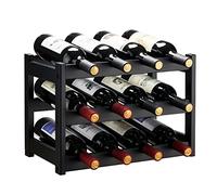 VASMIA Botellero de bambú, Soporte para 12 Botellas, estantes de Almacenamiento Independientes de 3 Niveles para Cocina, despensa, Bodega Bar,Negro