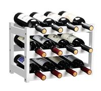 VASMIA Botellero de bambú, Soporte para 12 Botellas, estantes de Almacenamiento Independientes de 3 Niveles para Cocina, despensa, Bodega Bar,Blanco