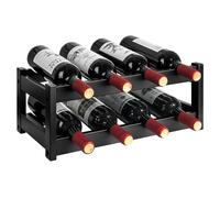 VASMIA Botellero de bambú, Soporte para 8 Botellas, estantes de Almacenamiento Independientes de 2 Niveles para Cocina, despensa, Bodega Bar,Negro