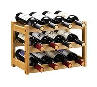 VASMIA Botellero de Vino, Estante para Vino, estantería de bambú de 3 Niveles para encimera, Soporte Independiente para 12 Botellas, Adecuado para Cocina, despensa, Bodega, Bar, Natural