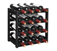 VASMIA Botellero de Vino, Estante para Vino, estantería de bambú de 4 Niveles para encimera, Soporte Independiente para 16 Botellas, Adecuado para Cocina, despensa, Bodega, Bar, Negro