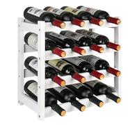 VASMIA Botellero de Vino, Estante para Vino, estantería de bambú de 4 Niveles para encimera, Soporte Independiente para 16 Botellas, Adecuado para Cocina, despensa, Bodega, Bar, Blanco