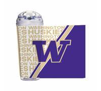 Vaso acr lico de 24 oz de Rico Industries NCAA Washington Huskies College con tapa abatible. Vaso de doble pared con licencia oficial para fan ti