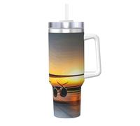 Vaso aislado al vacío de Aircraft Plane at Sunsets Print de 40 onzas con asa y pajilla, termo de acero inoxidable a prueba de fugas