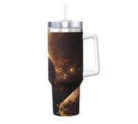 Vaso aislado al vacío Ice Bully de 40 onzas con pajilla de asa, impresión completa de planeta brillante cósmico, taza de acero inoxidable