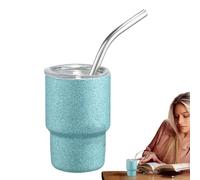 Vaso aislado con popote, taza de viaje de acero inoxidable, vaso portátil | Vaso compacto de 3 onzas para bebidas calientes y frías, taza de viaje a prueba de fugas, soporte para bebidas al aire libre