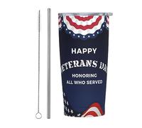 Vaso americano Happy Veterans Memorial Day con tapa y pajita, vaso de acero inoxidable aislado al vacío de 20 oz, tazas de café reutilizables, taza de viaje