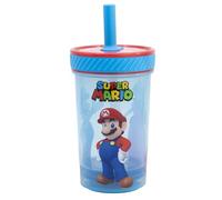 Vaso antivuelco con pajita de silicona Super Mario Fun Emotion 370 ml - Vaso infantil de plástico con sistema Smartgrip que no vuelca, para fans de Super Mario, idea de regalo