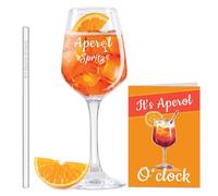 Vaso Aperol Spritz, pajitas de cristal con frases de Aperol Spritz, set de regalo Aperol Spritz, set con 1 copa de cóctel y 1 pajita de cristal, Holy Aperoli, regalo de Aperol para hombres, mujeres