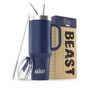 Vaso Beast de 1500 ml, azul real, reutilizable, acero inoxidable, aislado al vacío, con + 2 pajitas y cepillo de limpieza, termo de viaje de doble pared perfecto para café caliente o helado, sin BPA