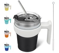 Vaso bjpkpk 10 oz con tumbler aislante de acero inoxidable de mango y paja con tapa de tapa de metal reutilizable tazas para el da