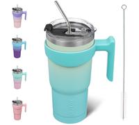Vaso BJPKPK con asa, 20 oz, de acero inoxidable, con tapa y pajita, con aislamiento, color menta