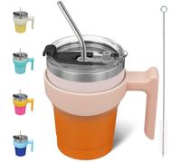 Vaso BJPKPK con asa y pajita, 10 oz, aislado, con tapa, de acero inoxidable, color coral