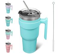 Vaso BJPKPK con asa y tapa de pajita, 40 oz, de acero inoxidable, con aislamiento, para caf , para el hogar, la oficina o el coche, color turques