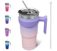 Vaso BJPKPK de 20 oz con asa y tapa de pajita, tazas de viaje de acero inoxidable, vasos t rmicos, dise o de atardecer pastel