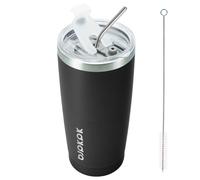 Vaso BJPKPK de 20 oz con tapa y pajita, taza t rmica de viaje reutilizable de acero inoxidable, color negro