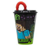 Stor Vaso Infantil Reutilizable con Tapa y Pajita de 430 ml de Minecraft