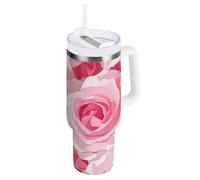 Vaso Coldee al vacío de flores bicolor rosa con popote resistente a las fugas, botella de agua con boca ancha para niños, taza de café, de viaje, 40 onzas, regalos para mujeres, hombres, él