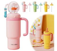 Vaso con fuente de ballena de acero inoxidable de 24 onzas con asa, dos tapas, con divertido efecto fuente, botella de agua aislada con asa, taza con chorro de ballena para niños, adolescentes y