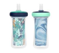 Vaso con pajita aislante para ni os peque os de The First Years (paquete de 2) - Wild and Free y Marbled - Azul oscuro, 9 onzas