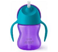 Vaso con pajita Avent color malva azul 200 ml