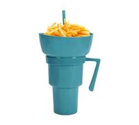 Vaso con pajita | Vaso para palomitas de maíz con pajita - Recipientes para ahorrar espacio para bebidas y palomitas de maíz con asa para viajes, camping, picnic, cine, postres, familia
