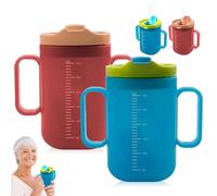 Vaso con pico para personas mayores, 2 unidades de 300 ml a prueba de fugas para personas mayores, vasos con tapa y pajita para personas mayores, vasos con pico para personas mayores con asas para