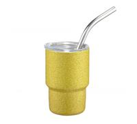 Vaso con purpurina de 85.0 g, mini taza de acero inoxidable con popote y tapa, doble pared, portátil, aislado, vaso de café para fiesta en casa (amarillo)
