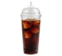 Vaso Con Tapa Y Pajita,Recipiente Térmico Transparente Con Aislamiento De Doble Pared De 590 Mililitros | Vaso con tapa,Apto Para Té Café Bebidas Hogar Oficina Viajes Uso Diario Niños Y Adultos