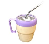 Vaso con tapa y pajita | Taza para bebidas calientes con impresión de letras, taza con tapa pajita antigoteo y asa para camping, picnic, boda, viaje, cocina, restaurante