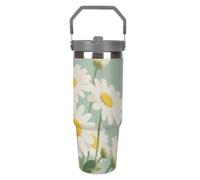 Vaso de 30 oz con pajita y asa - Taza de viaje de acero inoxidable con aislamiento floral Hello Sunshine - Taza de vacío a prueba de fugas para café y agua, regalo de cumpleaños y Navidad para mujer